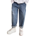 Load image into Gallery viewer, Boys Ripped SmallHole Gray Blue Jeans