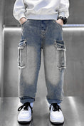Load image into Gallery viewer, Boys Blue Raw Pocket Cargo Jeans