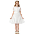 Load image into Gallery viewer, Rolanko Girls Contrast Mesh Ruffle Crew Neck Elegant Flower Wedding Prom Summer Dress