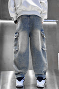 Load image into Gallery viewer, Boys Blue Raw Pocket Cargo Jeans