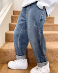 Load image into Gallery viewer, Boys Ripped SmallHole Gray Blue Jeans