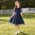 Load image into Gallery viewer, Rolanko Girls Contrast Mesh Ruffle Crew Neck Elegant Flower Wedding Prom Summer Dress