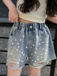 Load image into Gallery viewer, Rolanko Girls Elastic Waist Jean Shorts Wide Leg Baggy Denim Shorts