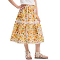 Load image into Gallery viewer, Rolanko Girls Floral Print A-Line High Waist Tiered Boho Maxi Skirt with Lace Trim