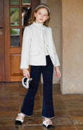 Load image into Gallery viewer, Rolanko Girls Chenille Silver Threaded with Pearls Sparkly Corduroy Flare Trousers