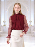 Load image into Gallery viewer, Girls Long Sleeve Shirts Chiffon Blouses with Polka Dot