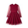 Load image into Gallery viewer, Rolanko Girls Contrast Mesh Puff Long Sleeve A-Line Dress with Belt