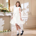Load image into Gallery viewer, Rolanko Girls Contrast Mesh Puff Long Sleeve A-Line Dress with Belt