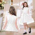 Load image into Gallery viewer, Rolanko Girls Contrast Mesh Puff Long Sleeve A-Line Dress with Belt
