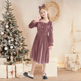 Load image into Gallery viewer, Rolanko Girls Velvet Dress Square Neck Long Sleeve Dress with Pockets
