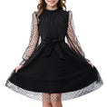 Load image into Gallery viewer, Rolanko Girls Contrast Mesh Puff Long Sleeve A-Line Dress with Belt