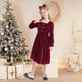 Load image into Gallery viewer, Rolanko Girls Velvet Dress Square Neck Long Sleeve Dress with Pockets