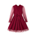 Load image into Gallery viewer, Rolanko Girls Contrast Mesh Puff Long Sleeve A-Line Dress with Belt