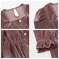 Load image into Gallery viewer, Rolanko Girls Velvet Dress Square Neck Long Sleeve Dress with Pockets
