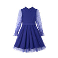 Load image into Gallery viewer, Rolanko Girls Contrast Mesh Puff Long Sleeve A-Line Dress with Belt