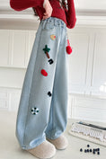 Load image into Gallery viewer, Rolanko Girls High Waist Wide Leg Towel Embroidery Jeans with 3D Floral Stitch