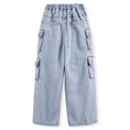 Load image into Gallery viewer, Light Blue Multi-Pocket Wide Leg Straight Leg Jeans