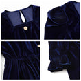 Load image into Gallery viewer, Rolanko Girls Velvet Dress Square Neck Long Sleeve Dress with Pockets