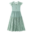 Load image into Gallery viewer, Rolanko Girls Boho Lace Ruffle Sleeve Tiered Flower Maxi Dress with Lining