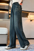 Load image into Gallery viewer, Girls Front Raw Edge Butterfly Wide Leg Jeans