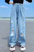 Load image into Gallery viewer, Girl's Ripped Paint Embellished Jeans