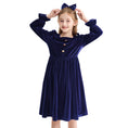 Load image into Gallery viewer, Rolanko Girls Velvet Dress Square Neck Long Sleeve Dress with Pockets