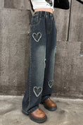 Load image into Gallery viewer, Girls Navy Raw Hemmed Heart Jeans