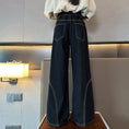 Load image into Gallery viewer, Girls Curved Topstitch Denim Blue Wide Leg Jeans