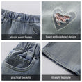 Load image into Gallery viewer, Rolanko Girls Ripped Heart Jeans Pink Distressed Denim Pants with Love Embroidery
