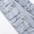 Load image into Gallery viewer, Light Blue Multi-Pocket Wide Leg Straight Leg Jeans
