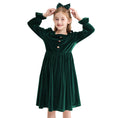 Load image into Gallery viewer, Rolanko Girls Velvet Dress Square Neck Long Sleeve Dress with Pockets