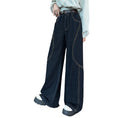 Load image into Gallery viewer, Girls Curved Topstitch Denim Blue Wide Leg Jeans