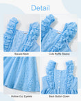 Load image into Gallery viewer, Rolanko Girls Ruffle Sleeve Square Neck Hollow Out Eyelet A Line Beach Vacation dress