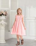 Load image into Gallery viewer, Rolanko Girls Ruffle Sleeve Square Neck Hollow Out Eyelet A Line Beach Vacation dress