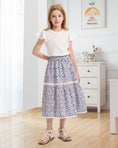Load image into Gallery viewer, Rolanko Girls Floral Print A-Line High Waist Tiered Boho Maxi Skirt with Lace Trim