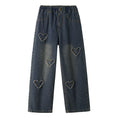 Load image into Gallery viewer, Girls Navy Raw Hemmed Heart Jeans