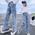 Load image into Gallery viewer, Girl's Elastic Waist Denim Wide Leg Baggy Jeans Pants