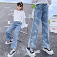 Load image into Gallery viewer, Girl's Elastic Waist Denim Wide Leg Baggy Jeans Pants