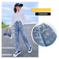 Load image into Gallery viewer, Girl's Elastic Waist Denim Wide Leg Baggy Jeans Pants