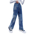 Load image into Gallery viewer, Girl's Elastic Waist Denim Wide Leg Baggy Jeans Pants