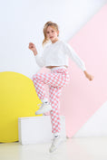 Load image into Gallery viewer, Girl's Pink Green Plaid Trousers Outdoor Drawstring Sweatpants