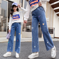 Load image into Gallery viewer, Girl’s Outdoor Heart Elastic Waist Jeans Denim Pants