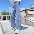 Load image into Gallery viewer, Girl’s Butterfly Picnic Elastic Waist Jeans Denim Pants