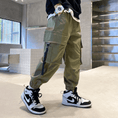 Load image into Gallery viewer, Boy's Green Casual Outdoor Elastic Cargo Pants