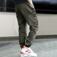 Load image into Gallery viewer, Boy's Green Casual Outdoor Elastic Cargo Pants
