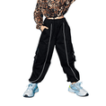 Load image into Gallery viewer, Girl's Black Reflective Strip Outdoor Dance Cargo Pants
