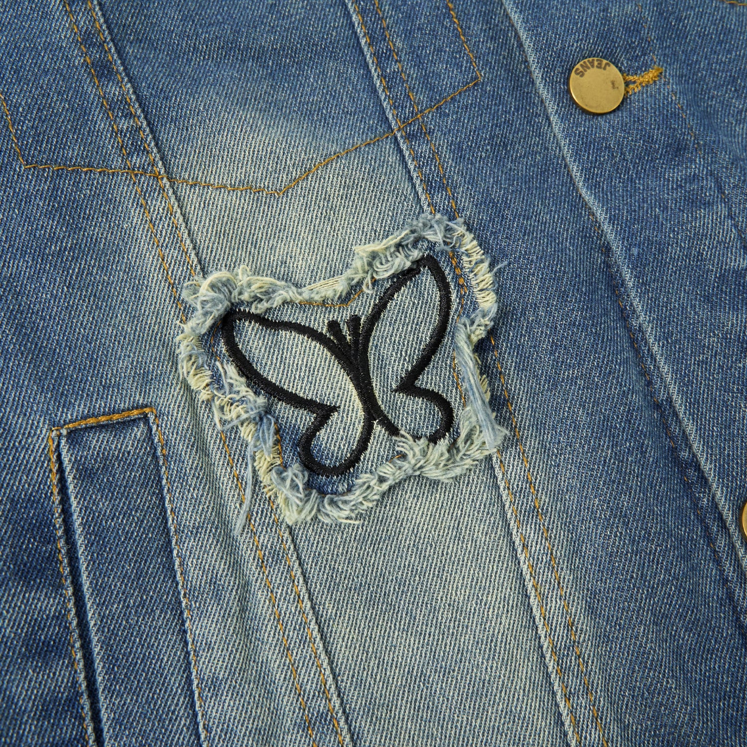 Girls Butterfly Pattern Denim Jacket