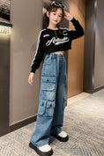 Load image into Gallery viewer, Girls Four Pocket Wide Leg Cargo Jeans
