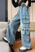 Load image into Gallery viewer, Girls Four Pocket Wide Leg Cargo Jeans
