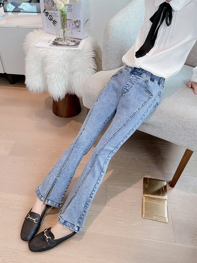 Girl's Blue Split Denim Flared Pants